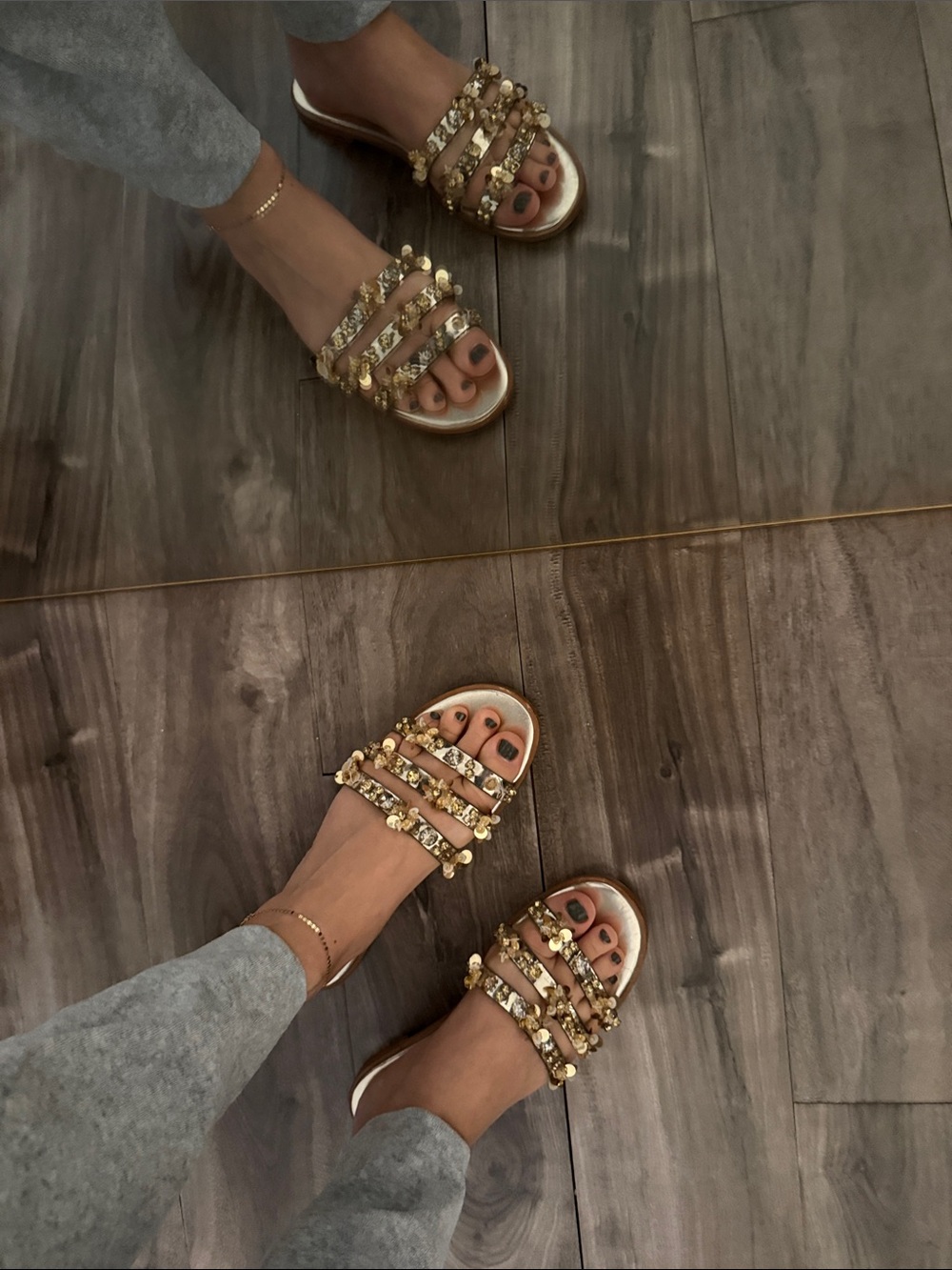 Zara Women’s Gold Embellished Slide Sandals